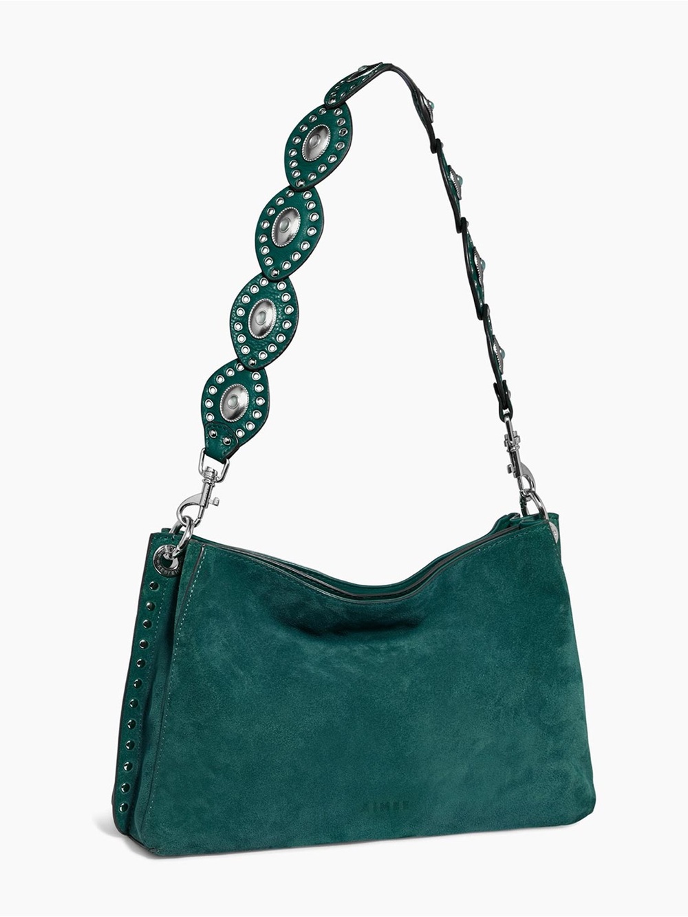 Roma Green Emerald Suede Leather Shoulder or Crossbody Purse